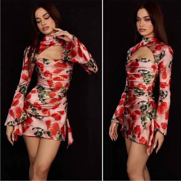 NEW House of CB Toira Dress Rose Print XS - Picture 6 of 17